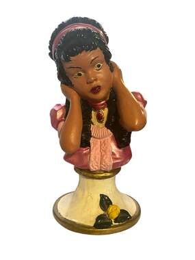 Vintage J. Kendrick 1971 Chalkware Girl Bust Figurine Hand-Painted